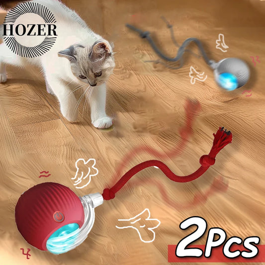 2Pcs Automatic Rolling Cat Ball Toy with Faux Tail
